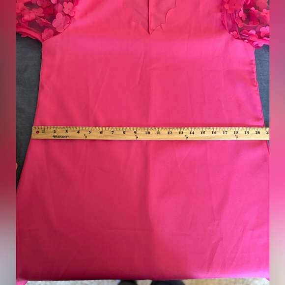 SHEIN Women’s Pink Dress SZ MD Floral Shear Long Sleeve Scalloped Neck Line - Picture 11 of 11